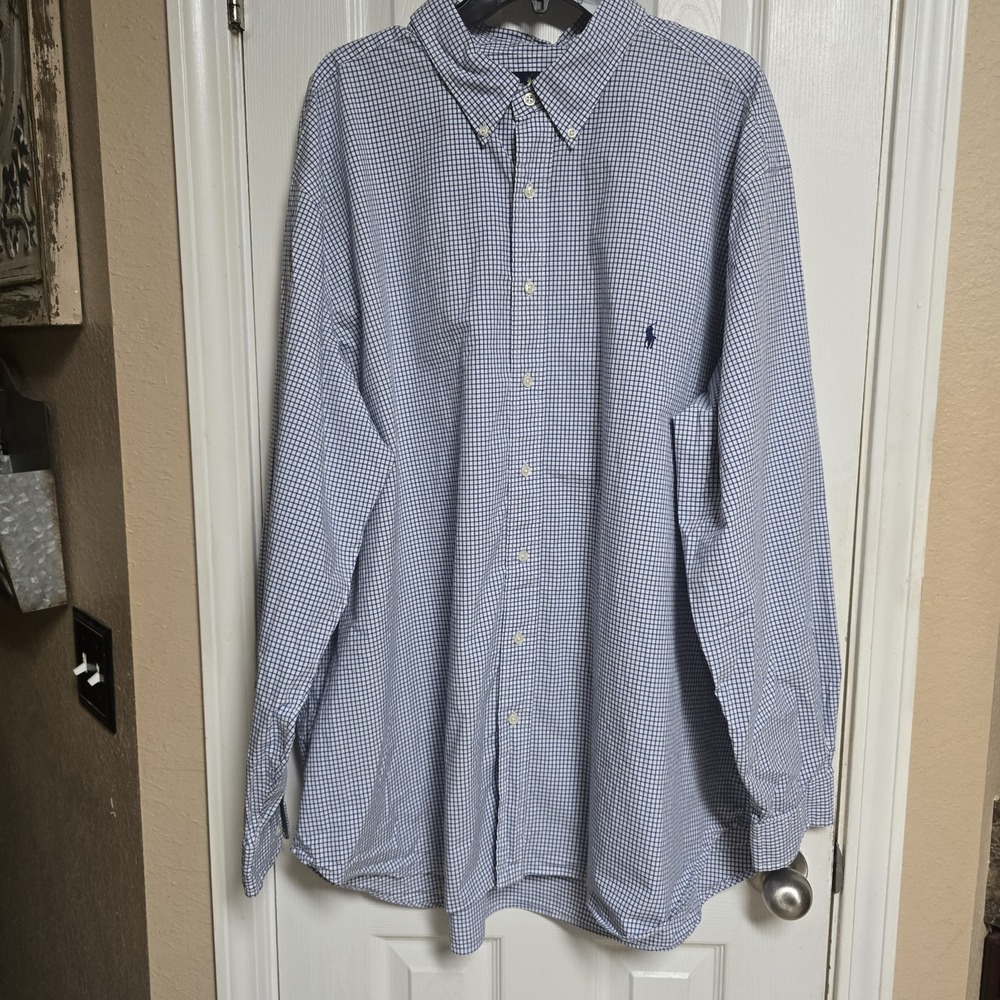 Polo Ralph Lauren Men's 3XB Big & Tall Classic Fit Blue White Gingham Checker
